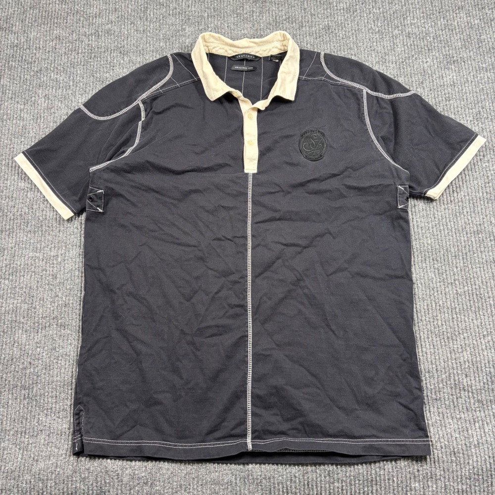 Sean John Shirt Mens XXL Black Contrast Stitch Polo Original Fit Y2K Hip Hop